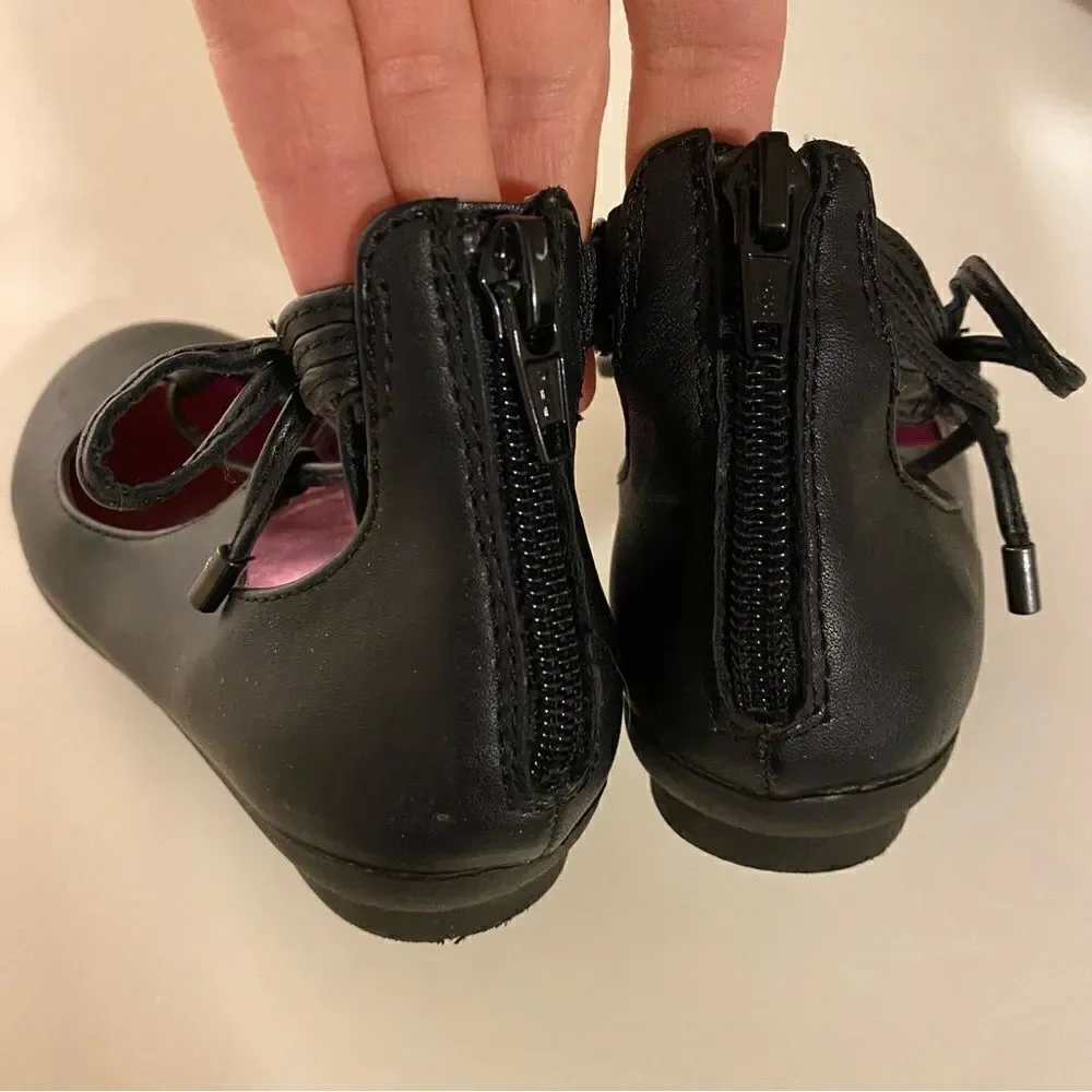 Candies faux leather black ballet slipper zipper back round toe flat shoes-13